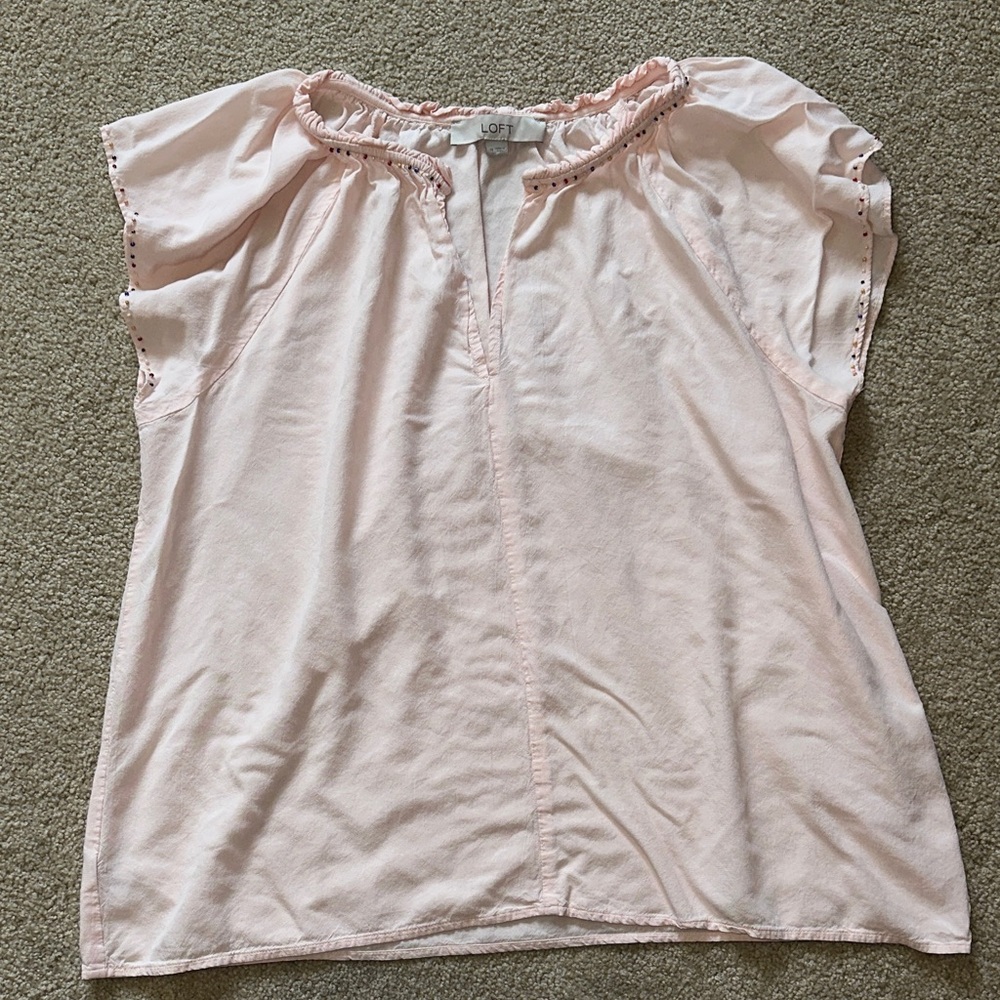 LOFT Soft Pink Ruffled Top with Beading Detail